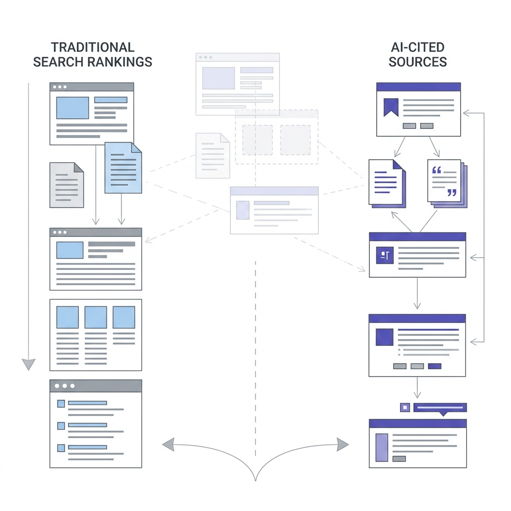 Un documento central conectado mediante líneas indigo a múltiples modelos de IA, representando la estrategia de optimizaci...