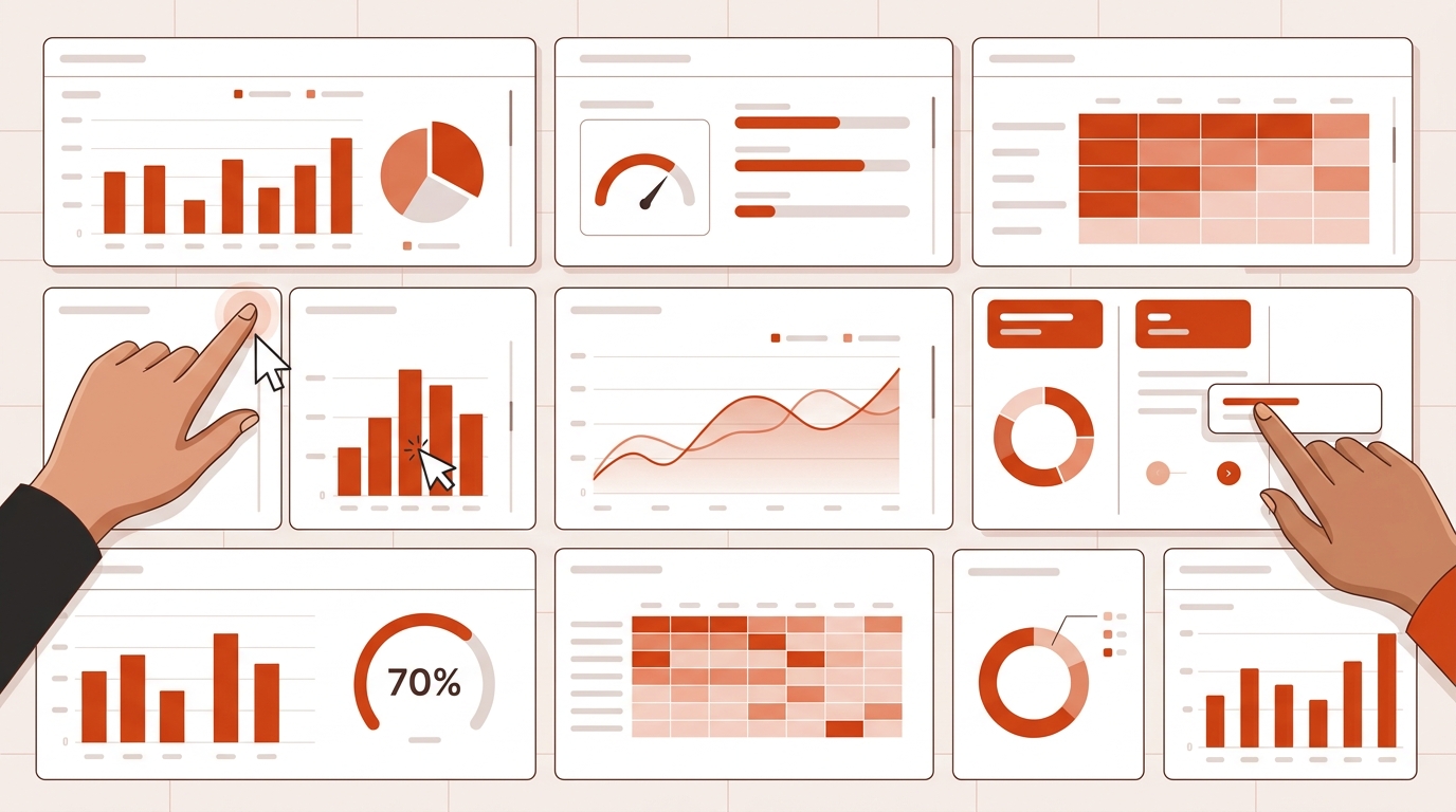 Marketing control panel with organized sections of metrics, charts, and interactive performance indicators.